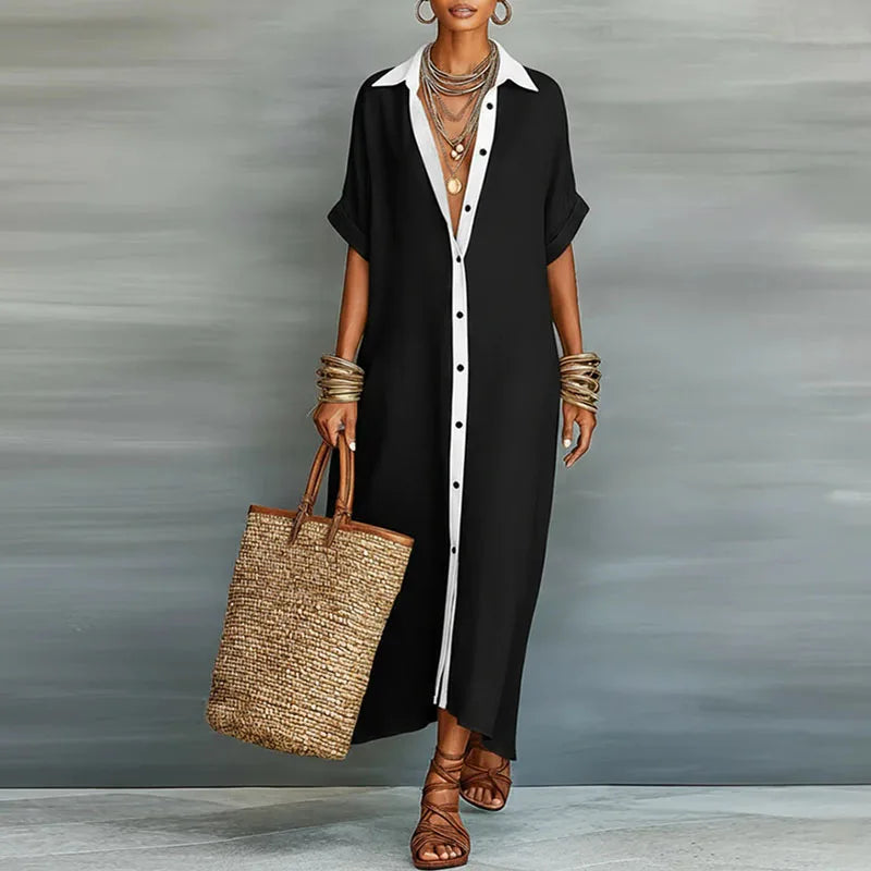 pearlava women's contrast linen shirt sundress
