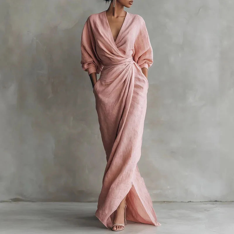 pearlava women's v-neck wrap-waist maxi dress