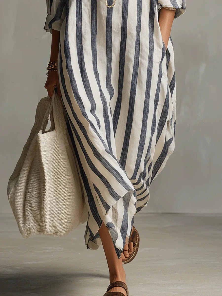 pearlava women's striped linen shirt dress