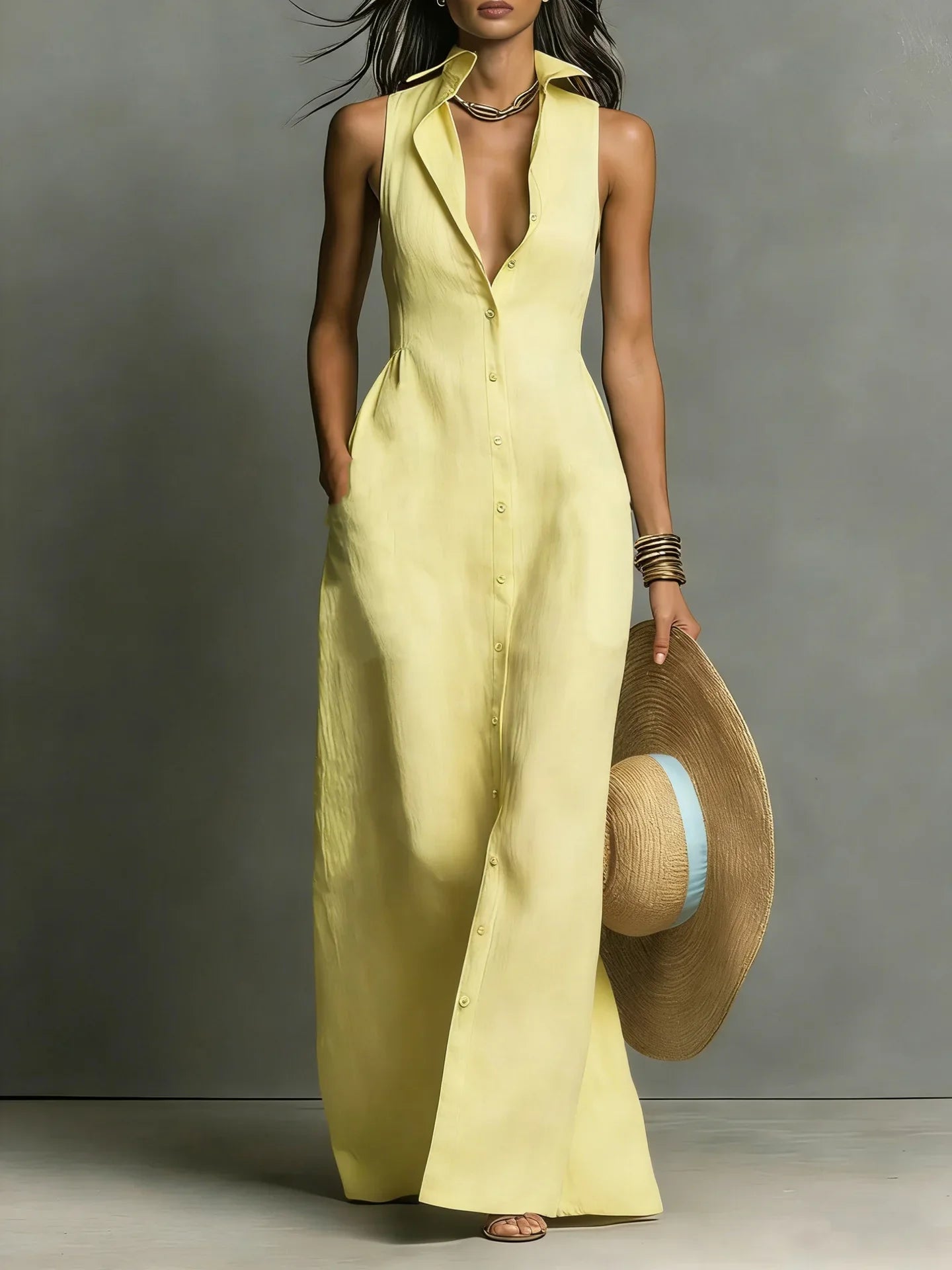 pearlava women's sleeveless lapel shirt dress