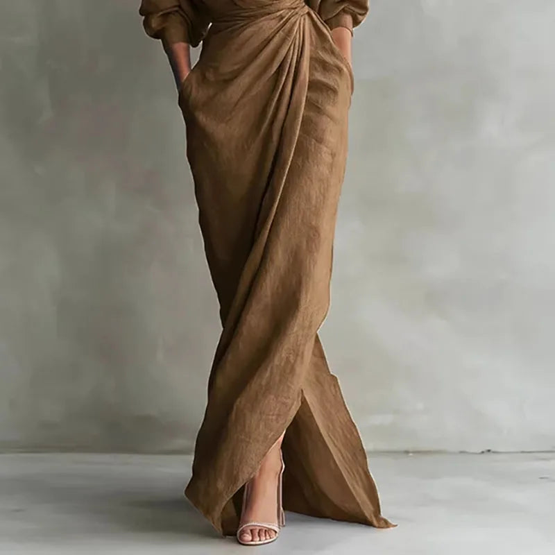 pearlava women's v-neck wrap-waist maxi dress