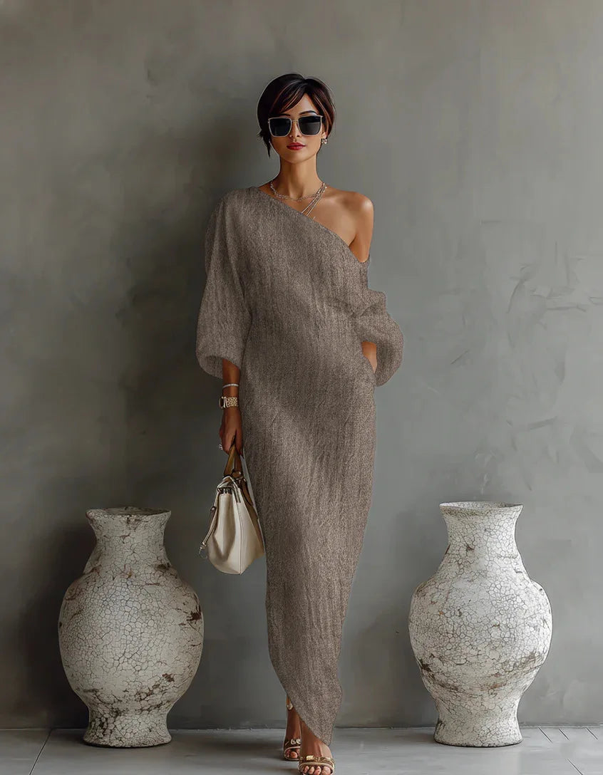 pearlava women's one-shoulder linen maxi dress