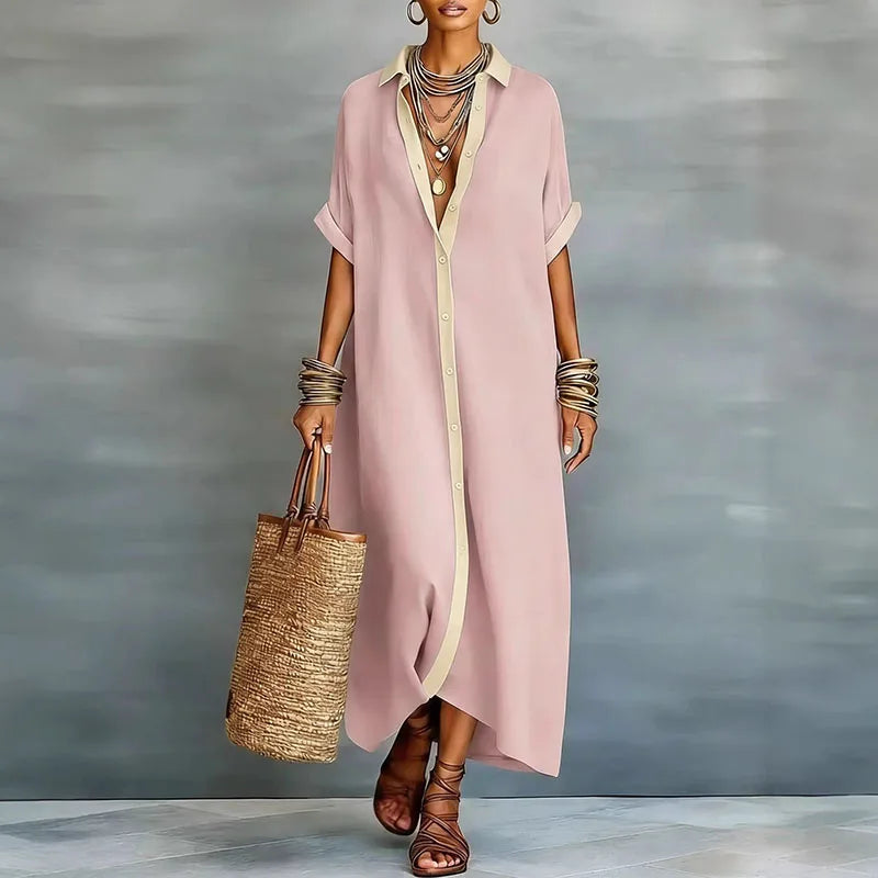 pearlava women's contrast linen shirt sundress