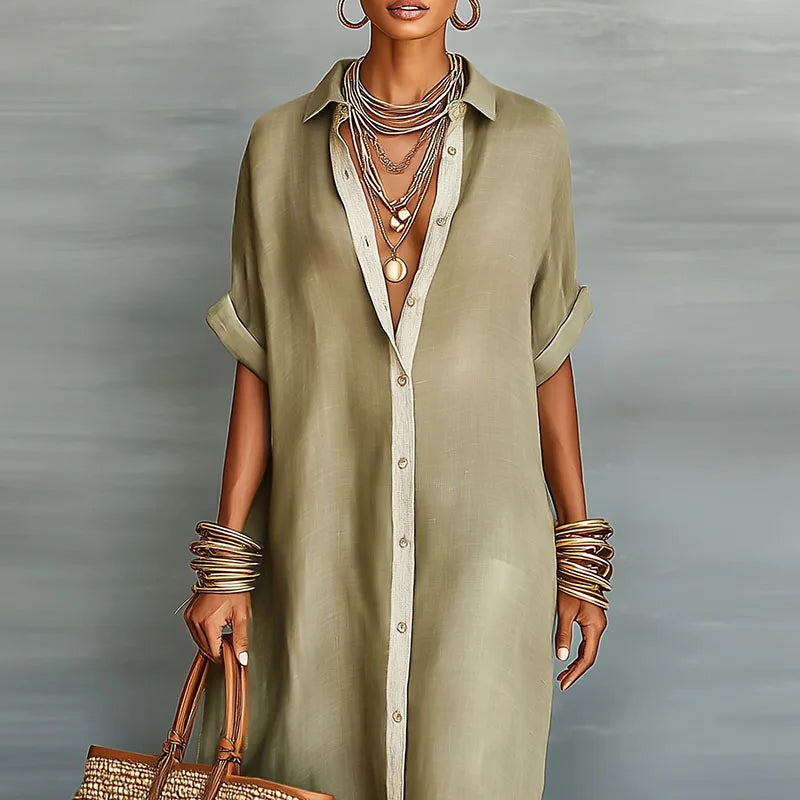 pearlava women's contrast linen shirt sundress