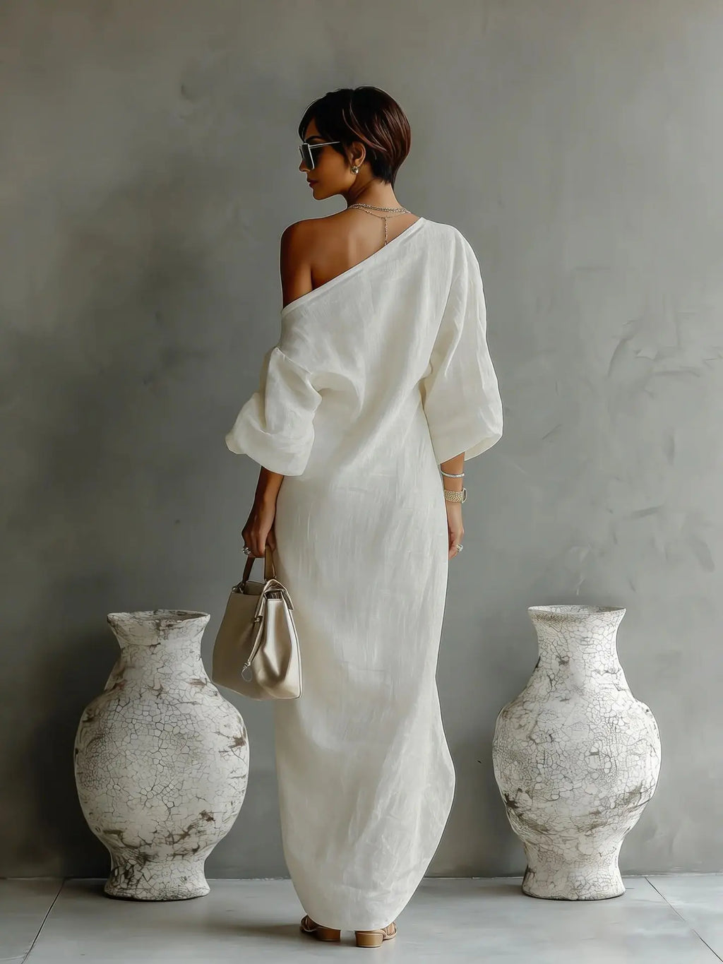 pearlava women's one-shoulder linen maxi dress