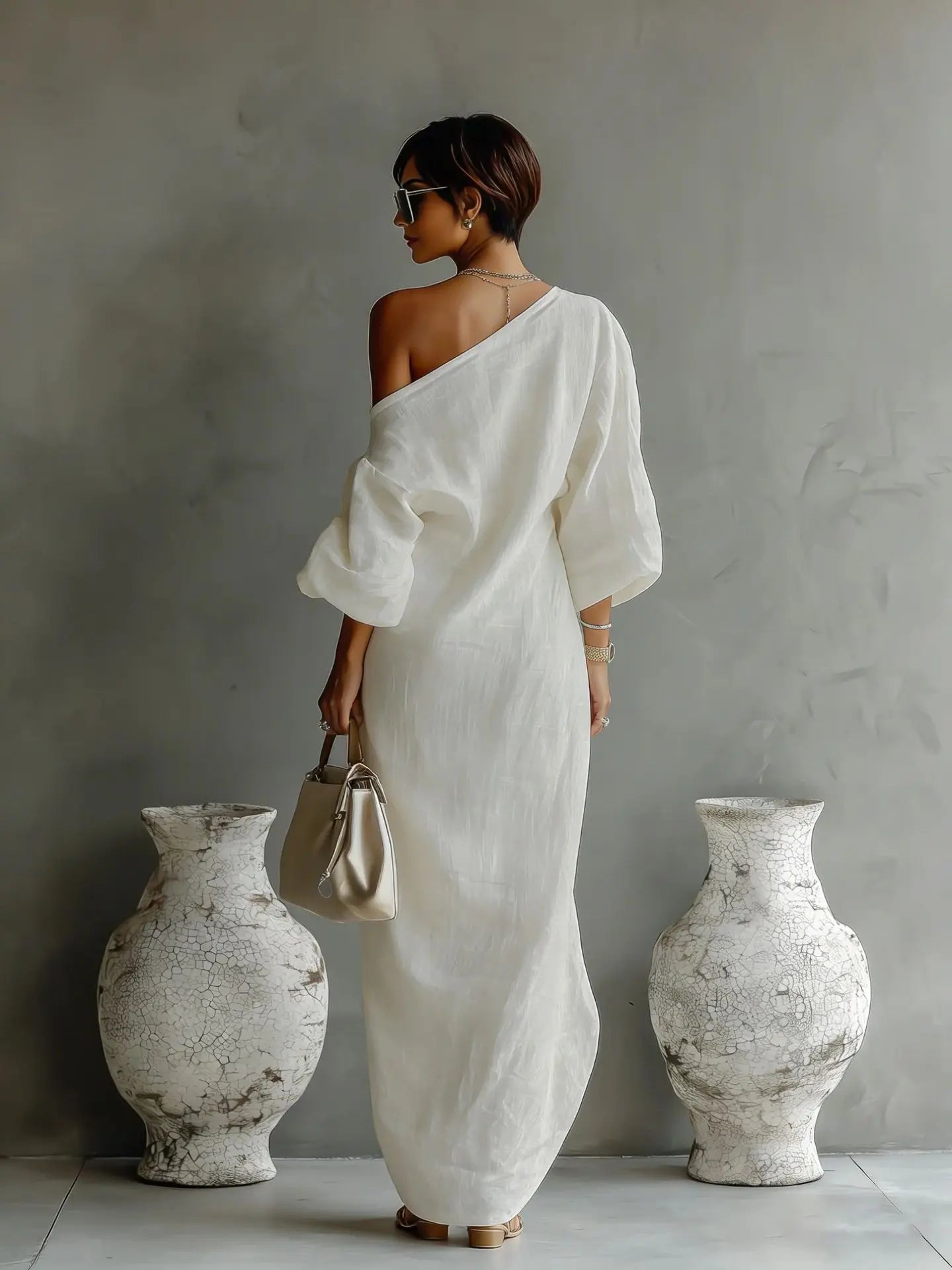 pearlava women's one-shoulder linen maxi dress