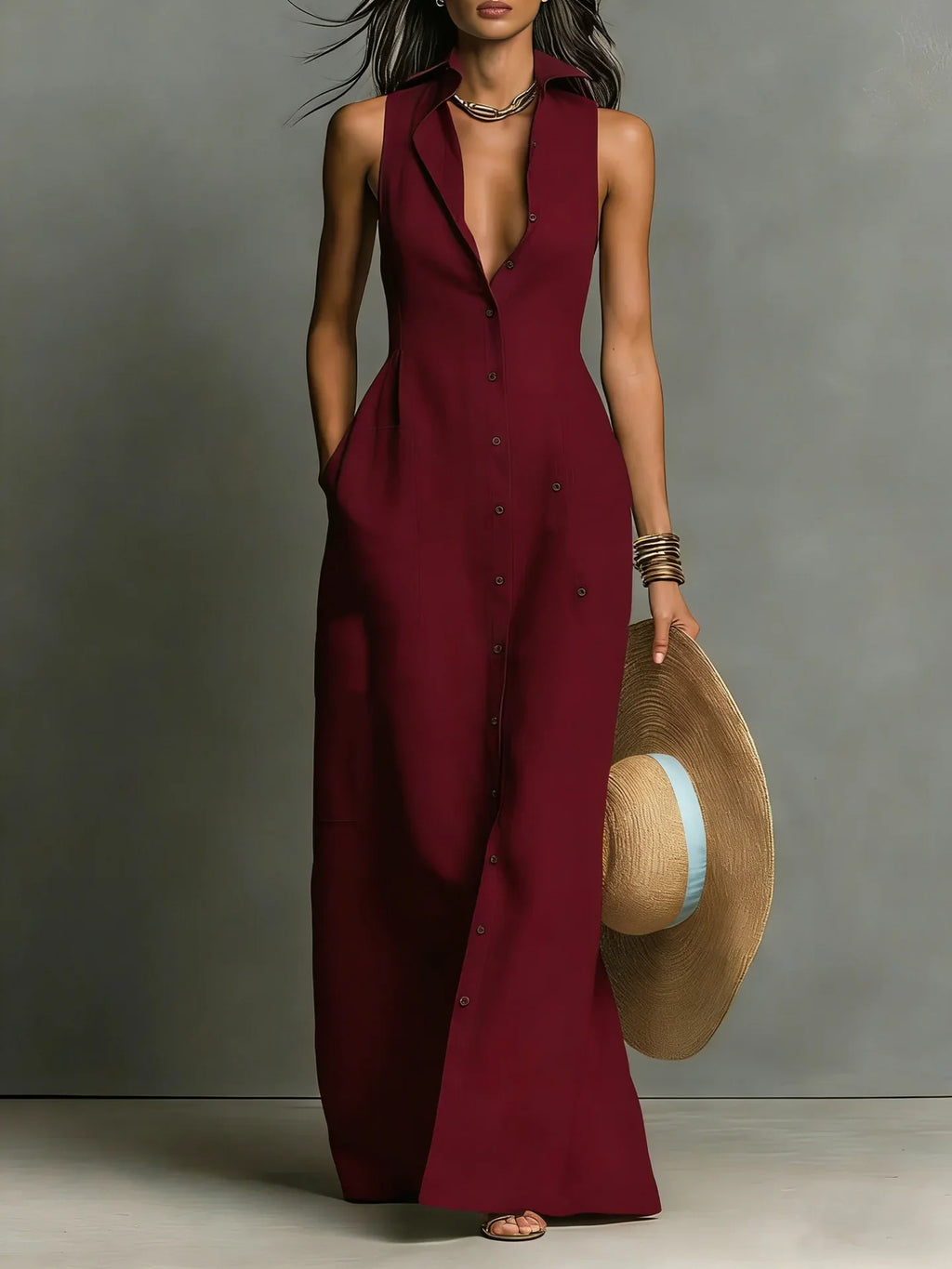 pearlava women's sleeveless lapel shirt dress