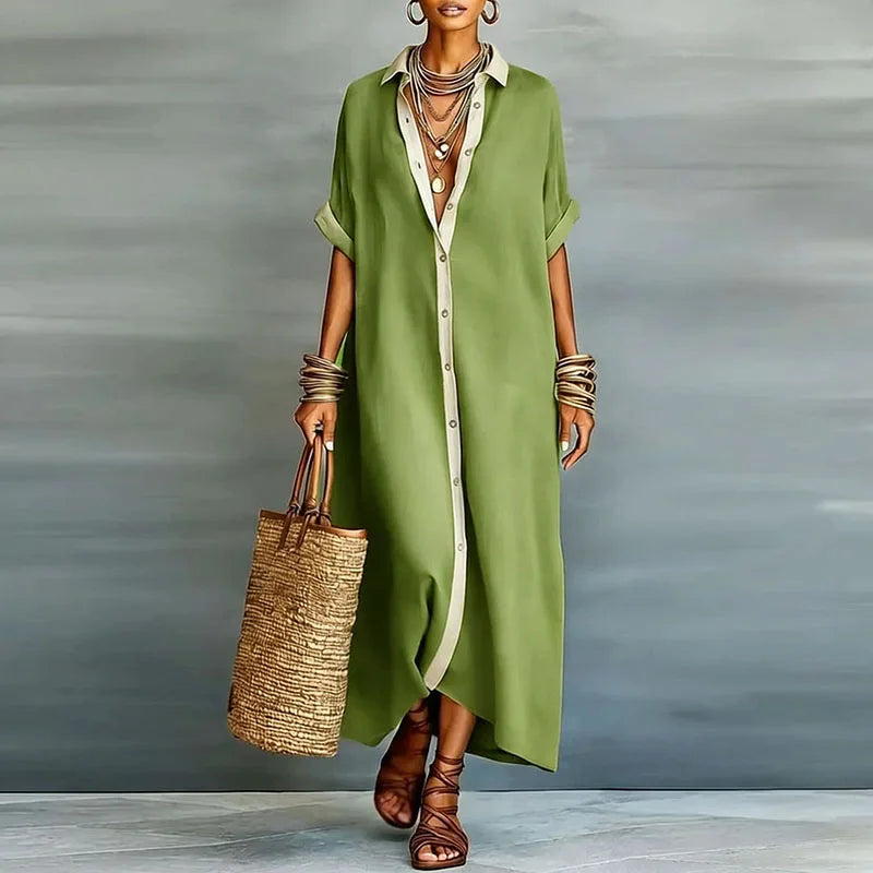 pearlava women's contrast linen shirt sundress