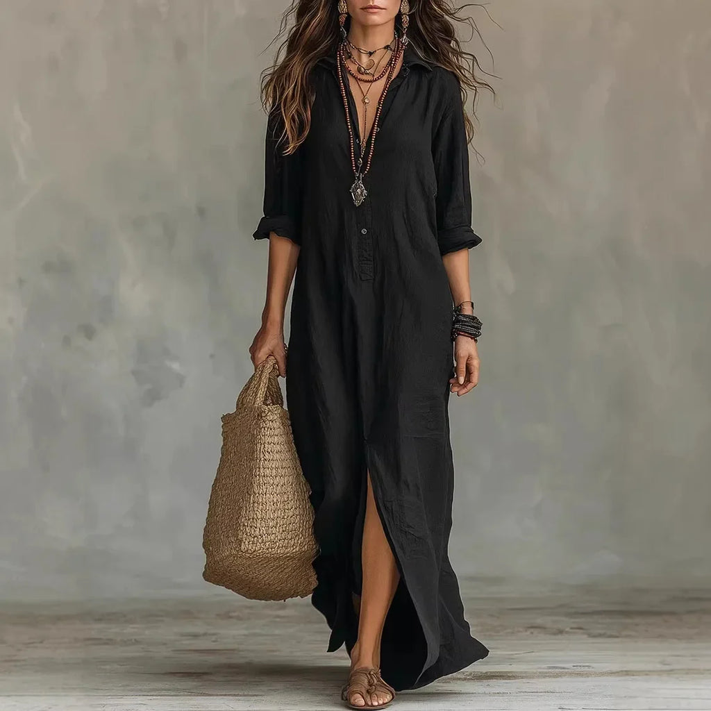 pearlava women's linen long shirt dress