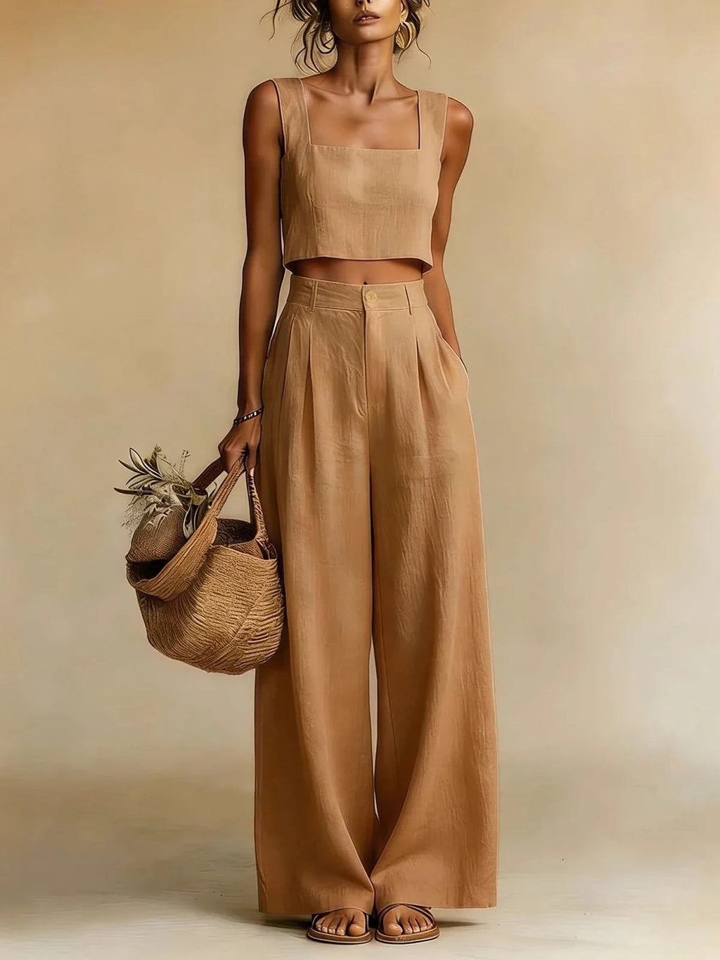 pearlava women's square-neck crop top & palazzo trouser set