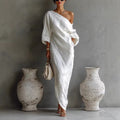 pearlava women's one-shoulder linen maxi dress