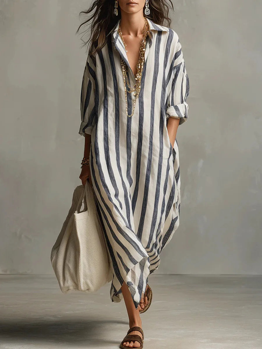 pearlava women's striped linen shirt dress