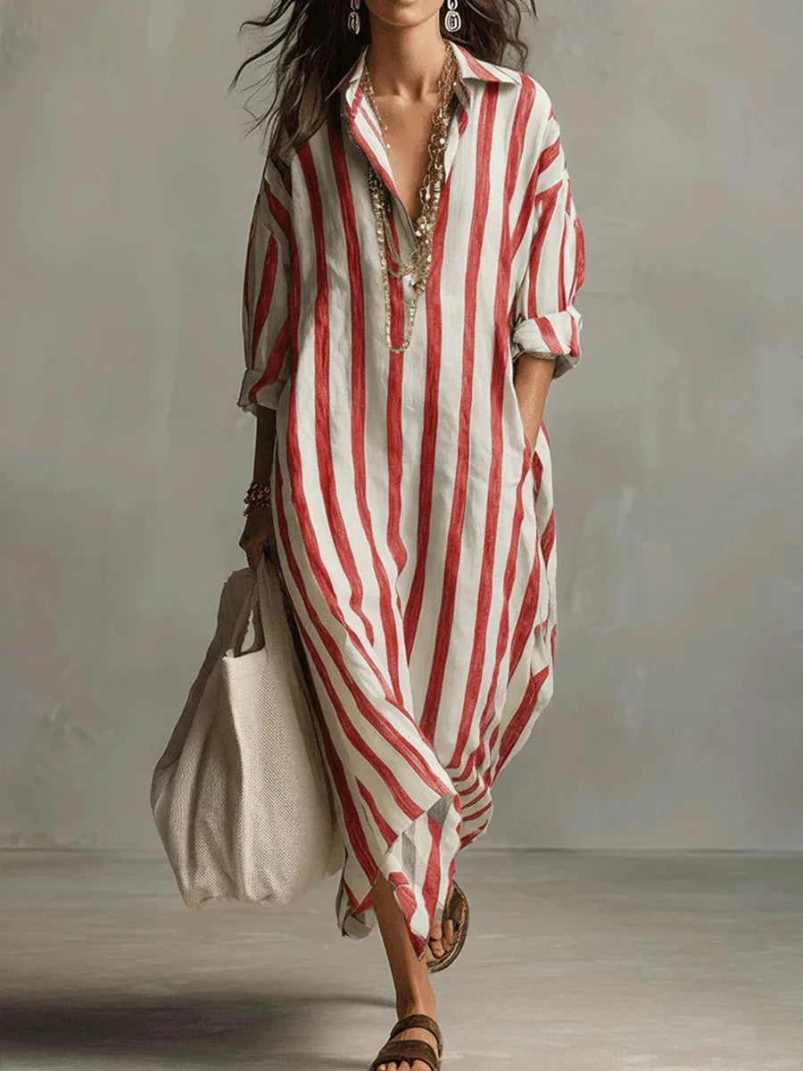 pearlava women's striped linen shirt dress
