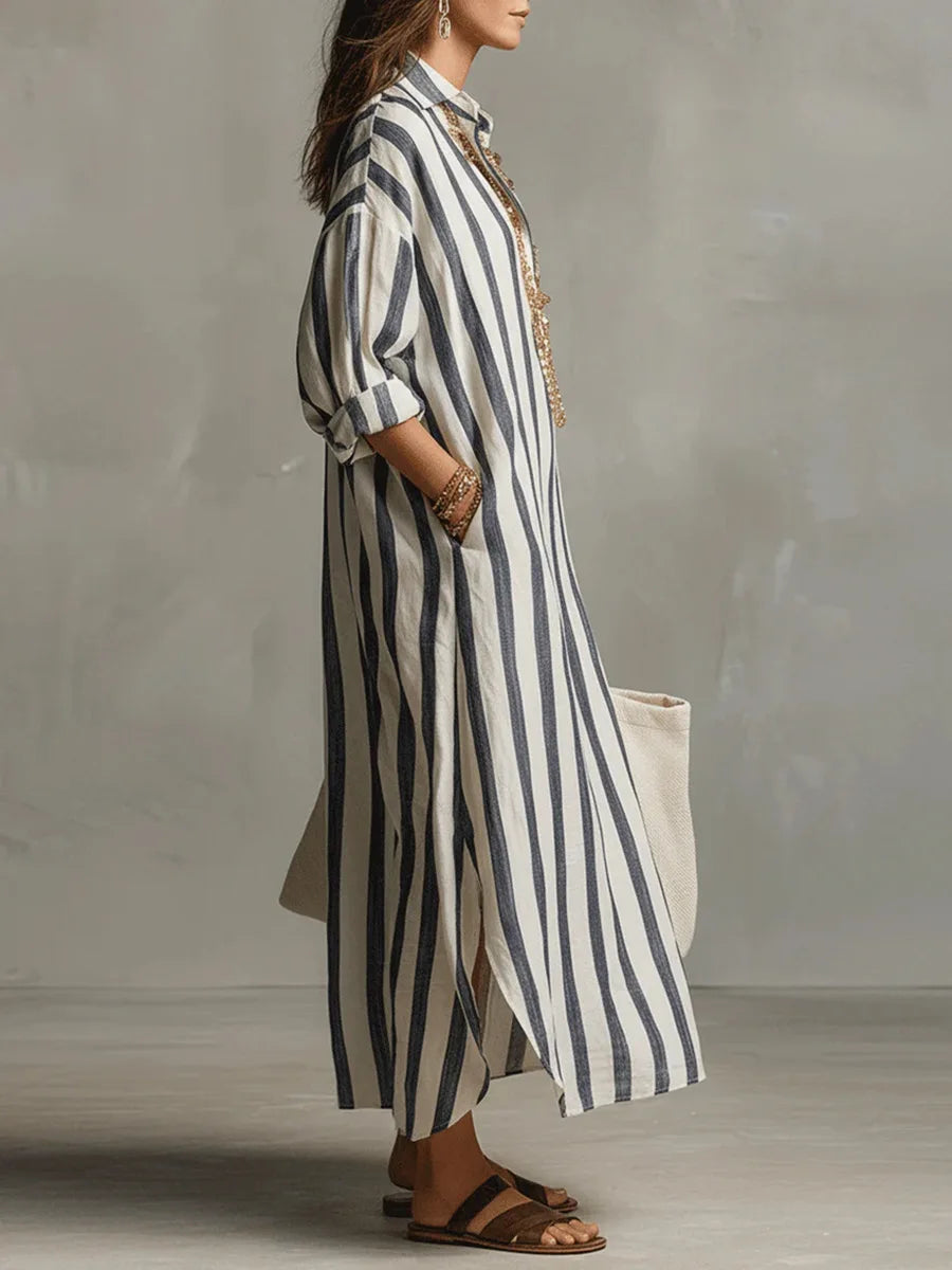 pearlava women's striped linen shirt dress
