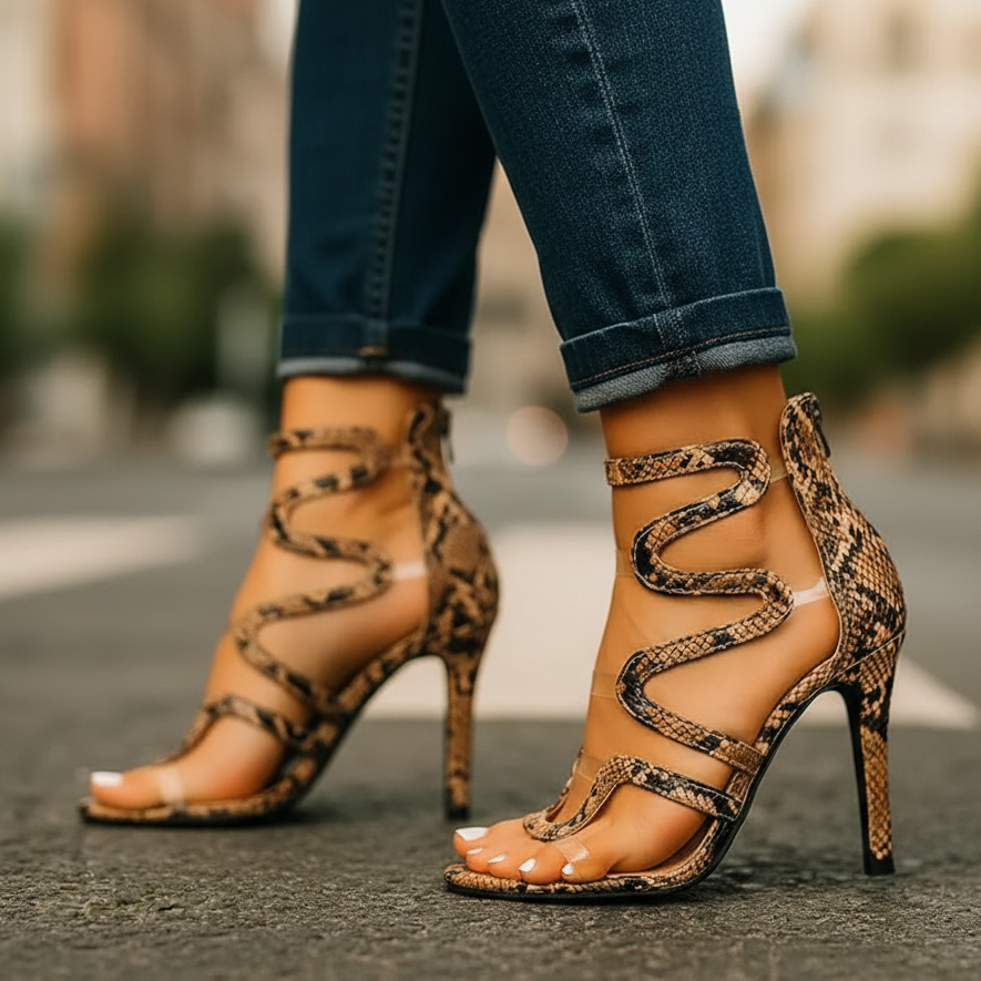 pearlava women's reptile-effect ankle-wrap heels