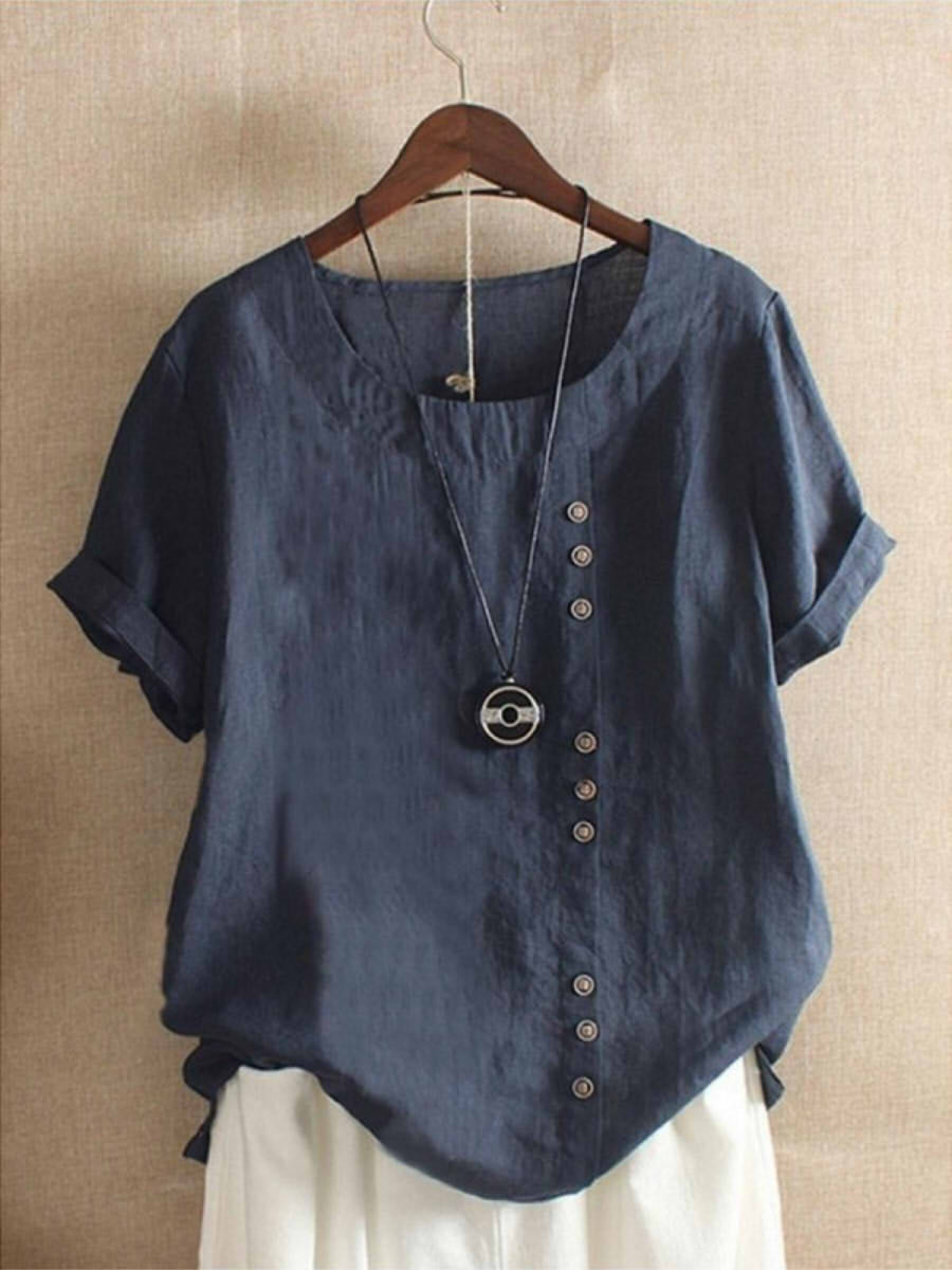 pearlava women's cotton short-sleeve side-fastening blouse