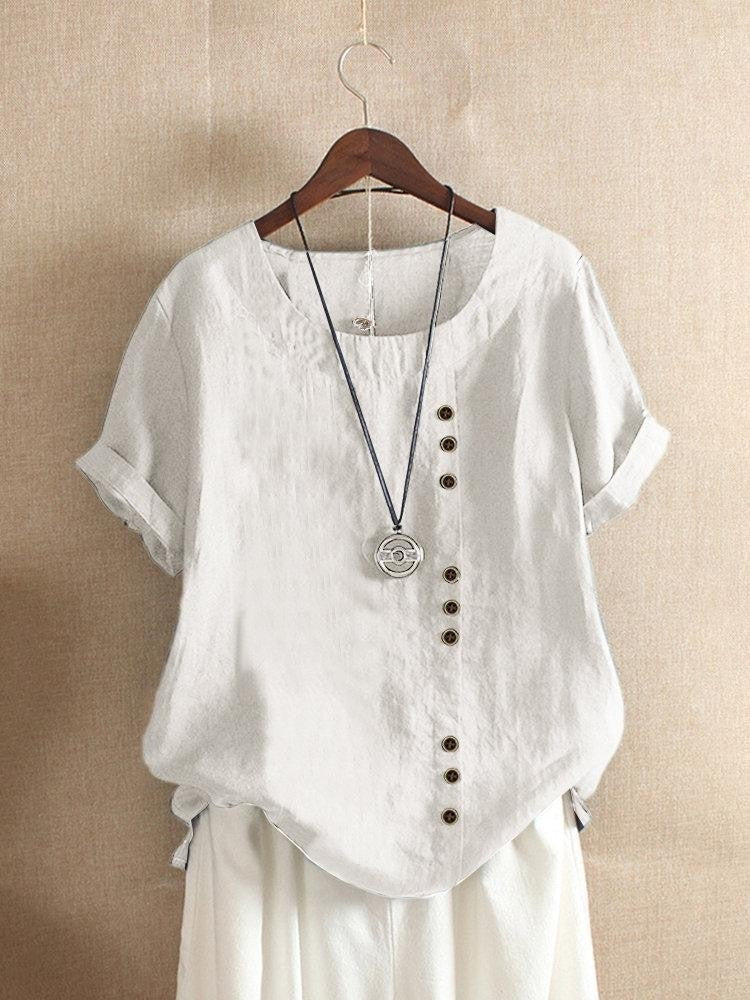pearlava women's cotton short-sleeve side-fastening blouse