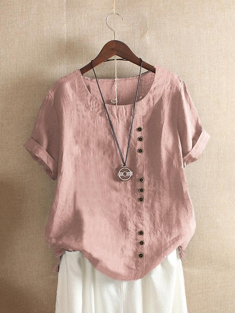 pearlava women's cotton short-sleeve side-fastening blouse