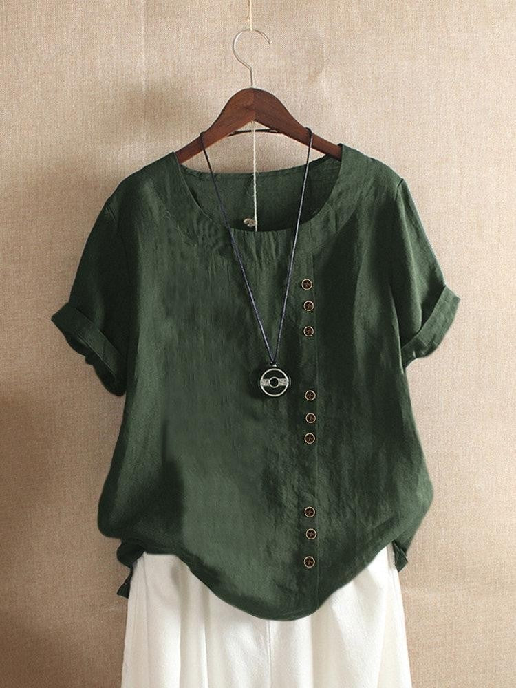 pearlava women's cotton short-sleeve side-fastening blouse