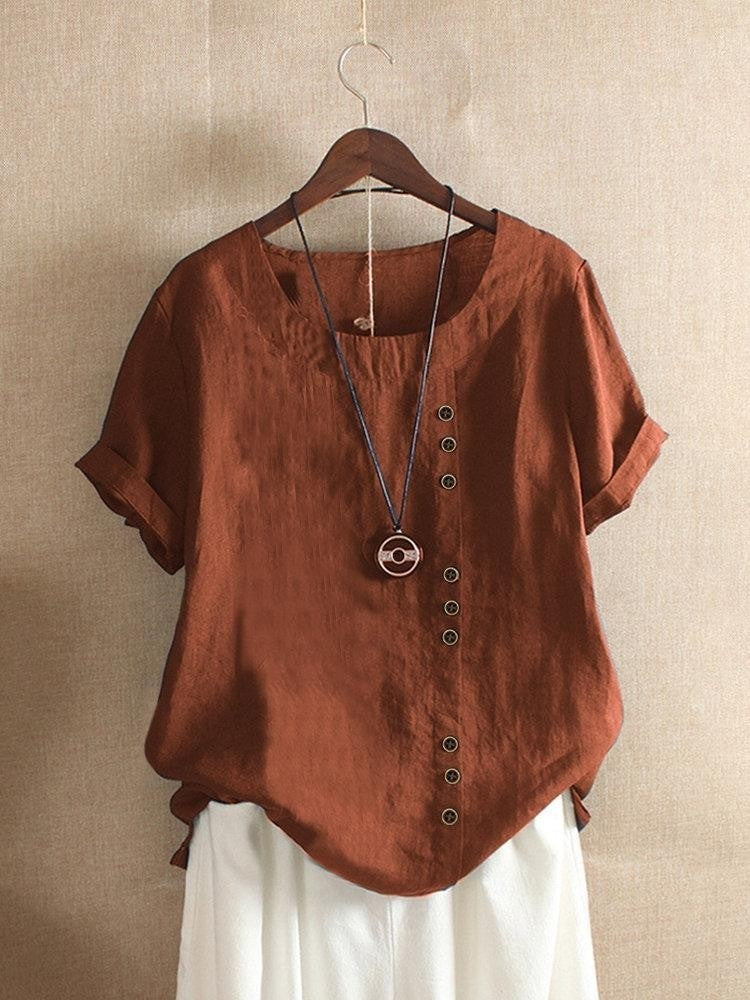 pearlava women's cotton short-sleeve side-fastening blouse