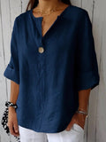 pearlava women's cotton 3/4 sleeve one-button blouse