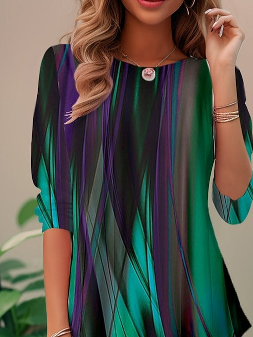 pearlava women's abstract-print round-neck 3/4 sleeve loose blouse