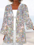 pearlava women's shimmer sequin 3/4 sleeve open-front cardigan