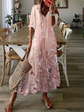 pearlava women's floral lace v-neck half-sleeve maxi dress