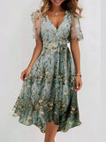 pearlava women's floral v-neck short-sleeve midi dress