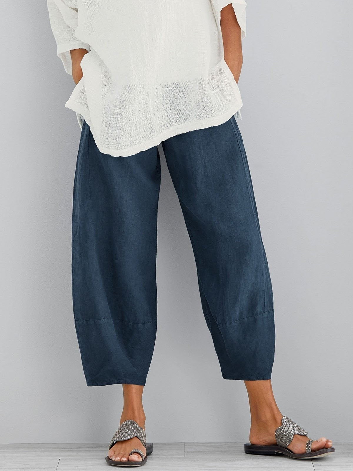 pearlava women's cropped relaxed cotton trousers
