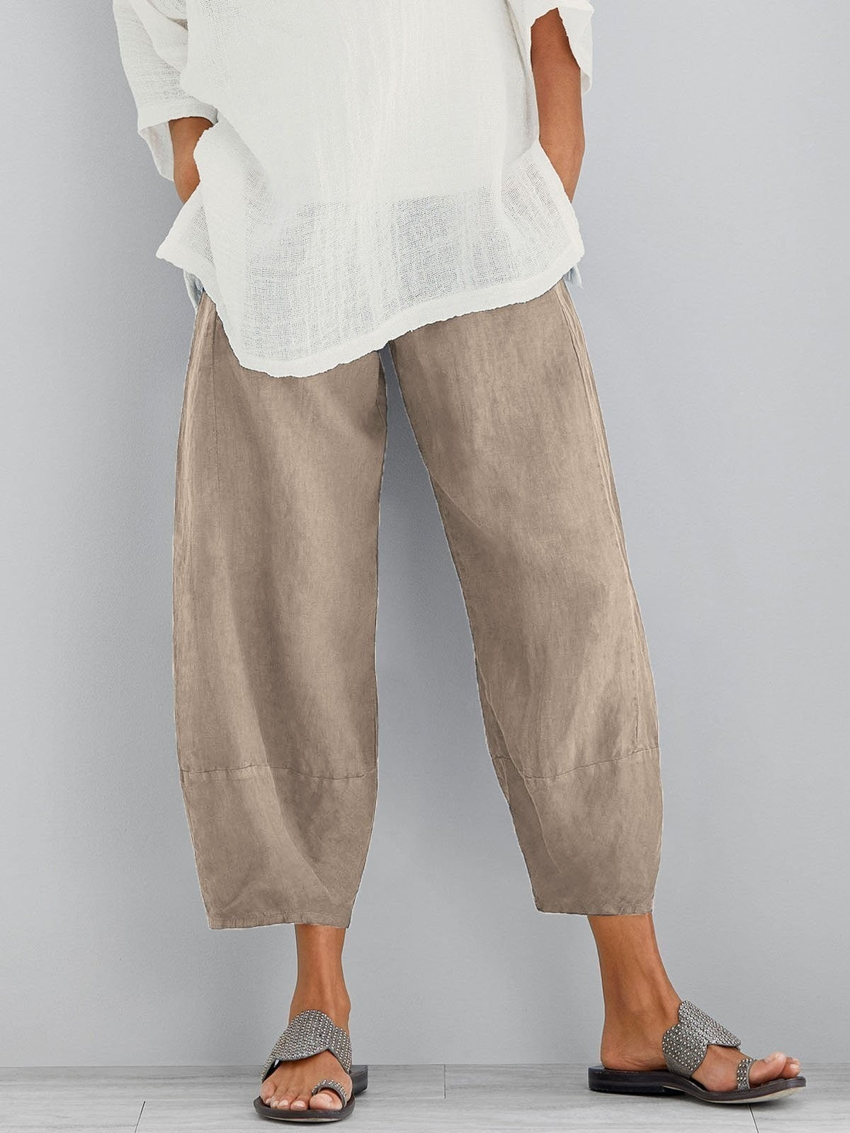 pearlava women's cropped relaxed cotton trousers