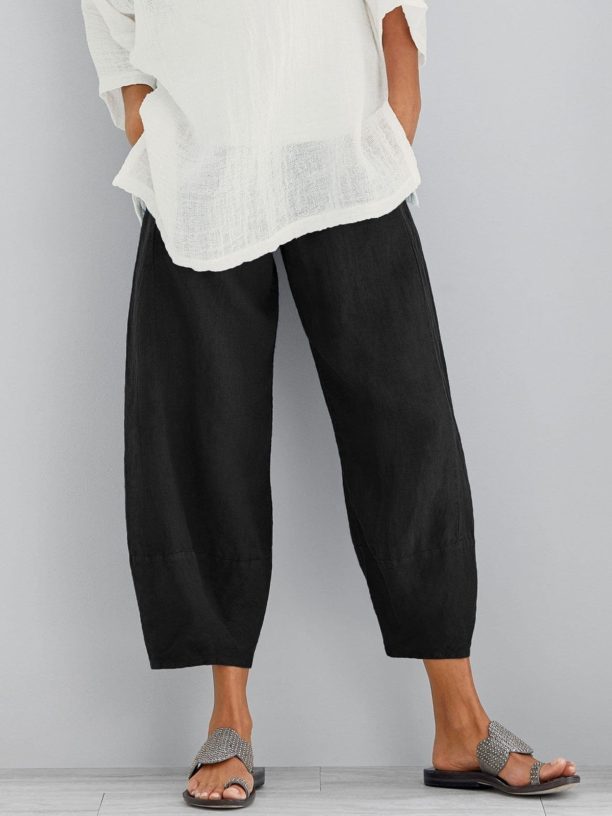 pearlava women's cropped relaxed cotton trousers
