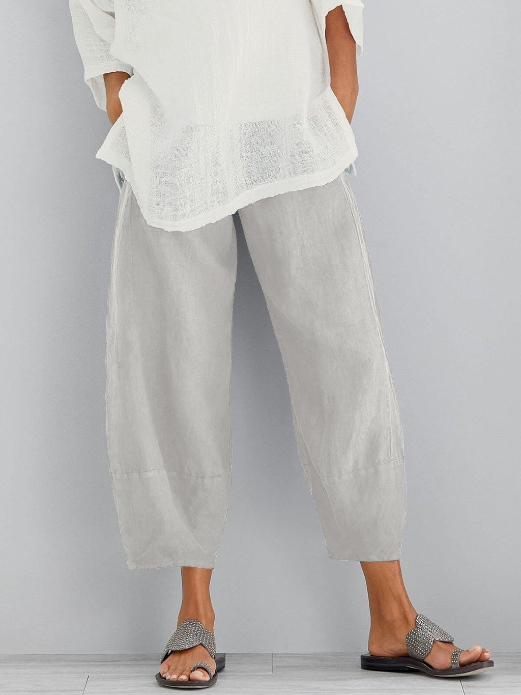 pearlava women's cropped relaxed cotton trousers