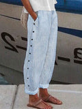 pearlava women's blue striped side-fastening trousers with pockets