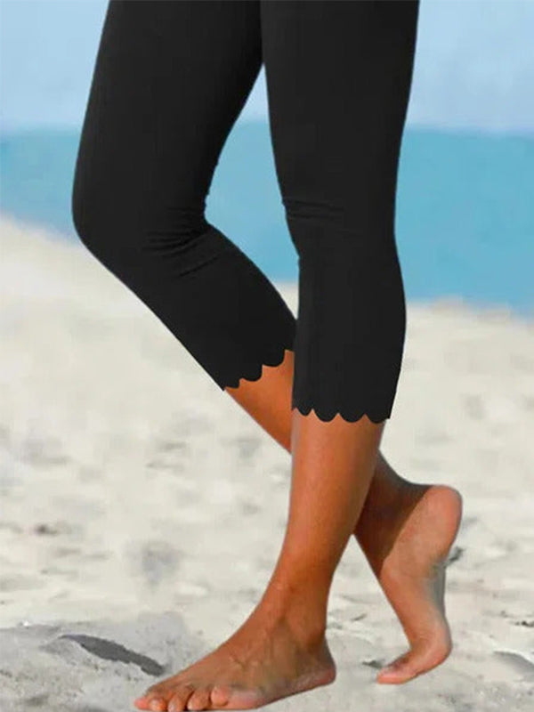 pearlava women's high-waist cropped scallop-edge leggings