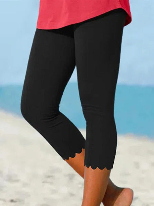 pearlava women's high-waist cropped scallop-edge leggings
