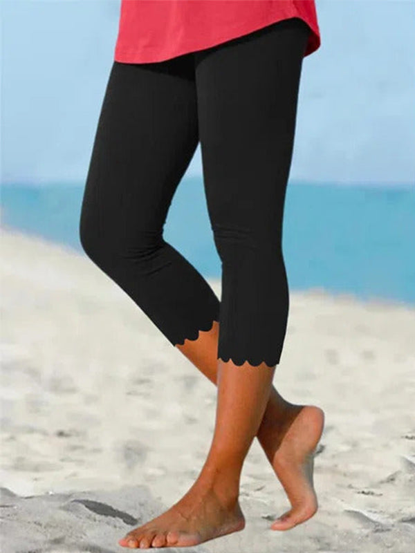 pearlava women's high-waist cropped scallop-edge leggings