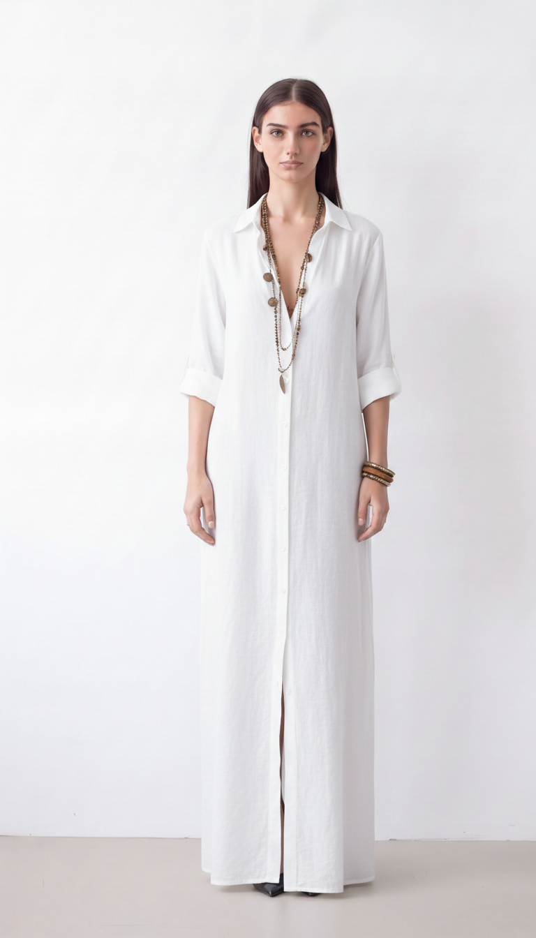 Women's long linen shirt dress