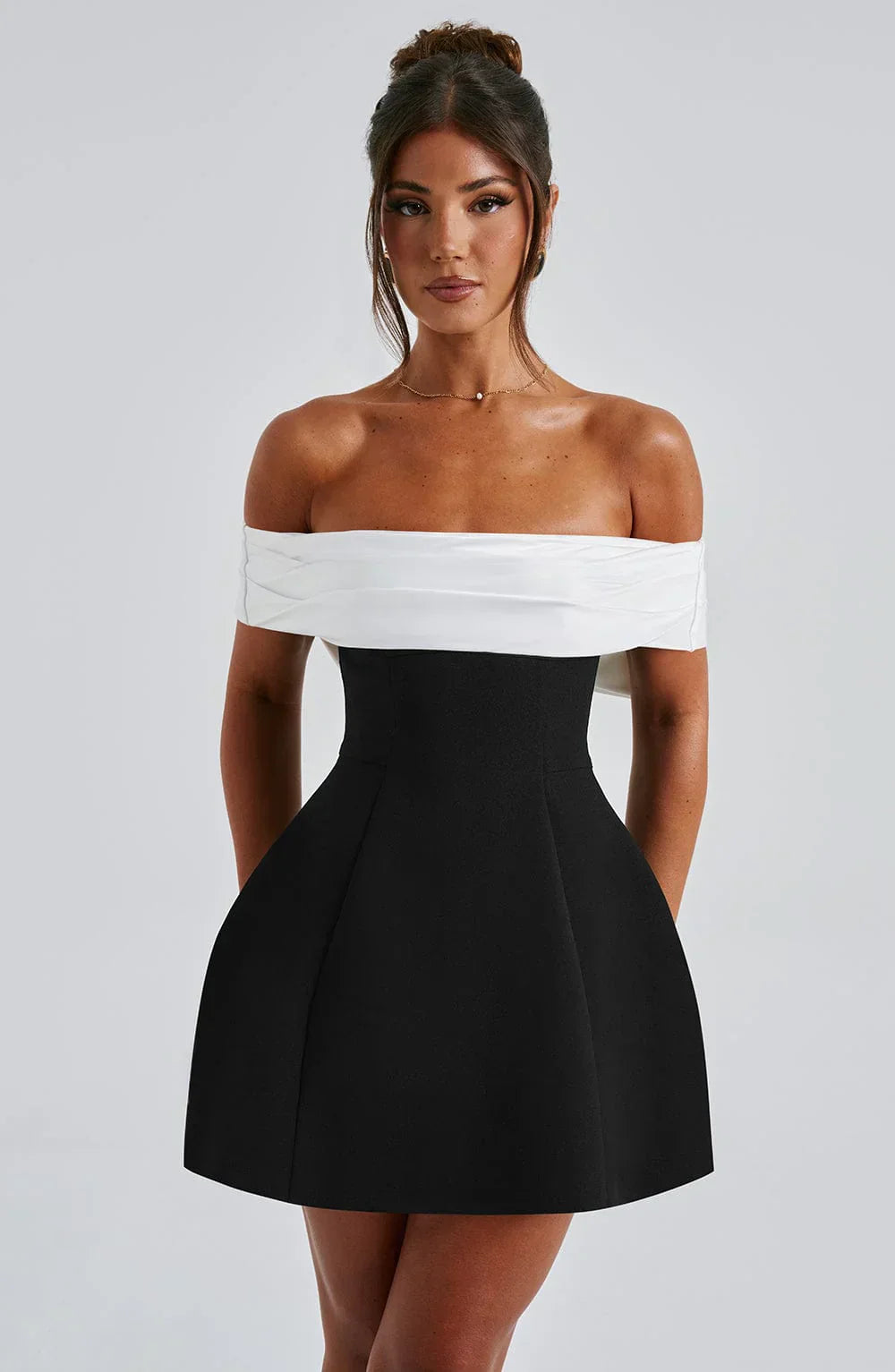 Pearlava | Noir Ruched Cocktail Mini Dress