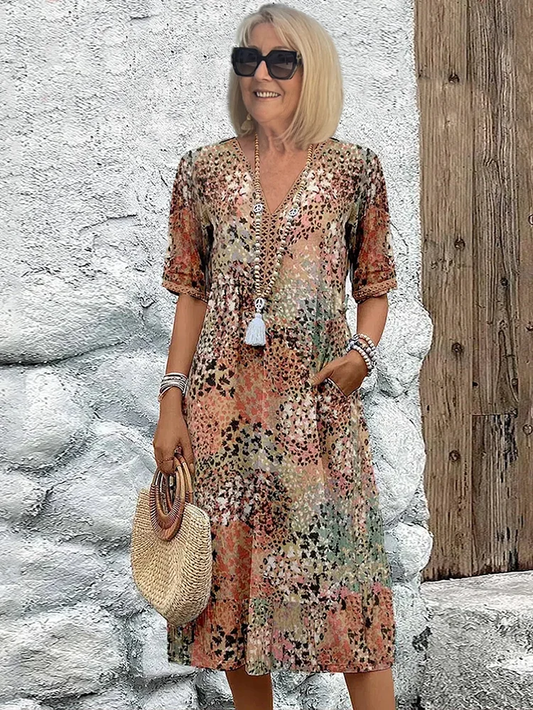 Pearlava women's classic printed midi dress