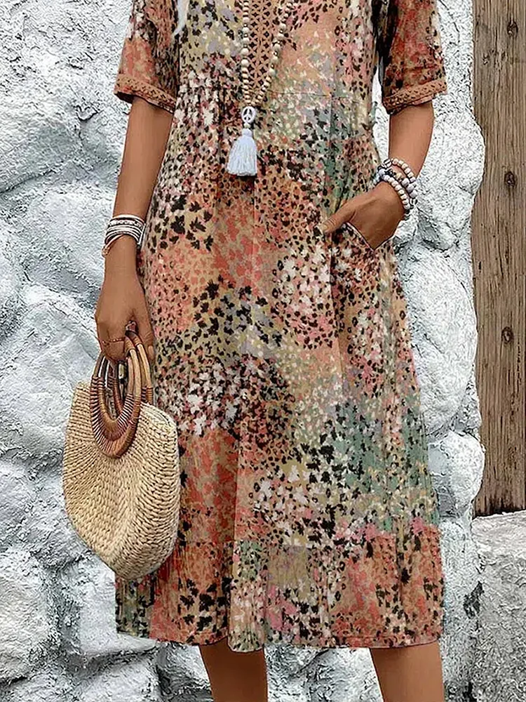 Pearlava women's classic printed midi dress
