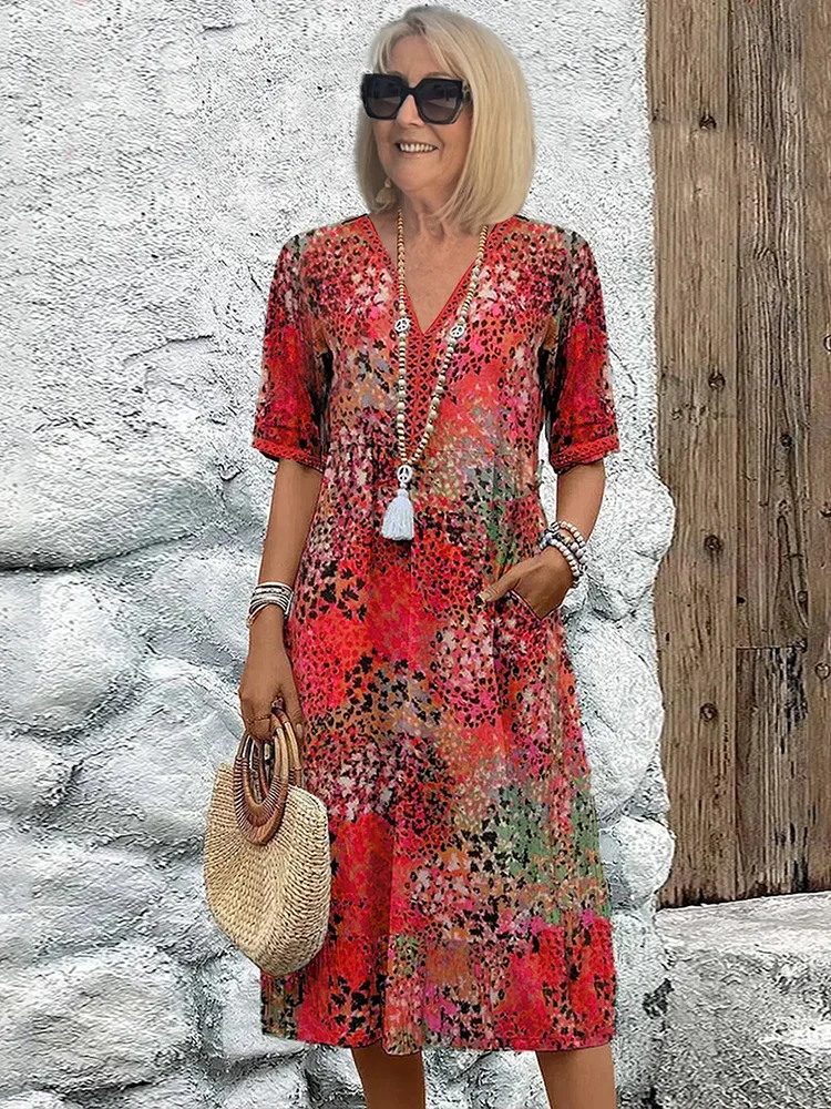 Pearlava women's classic printed midi dress