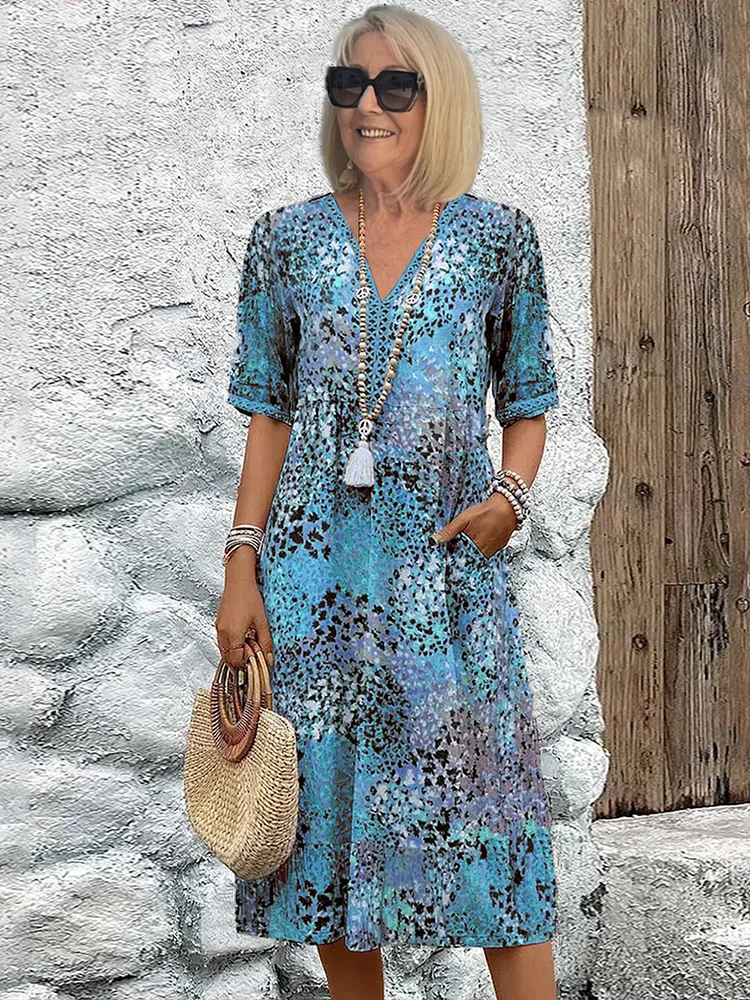 Pearlava women's classic printed midi dress
