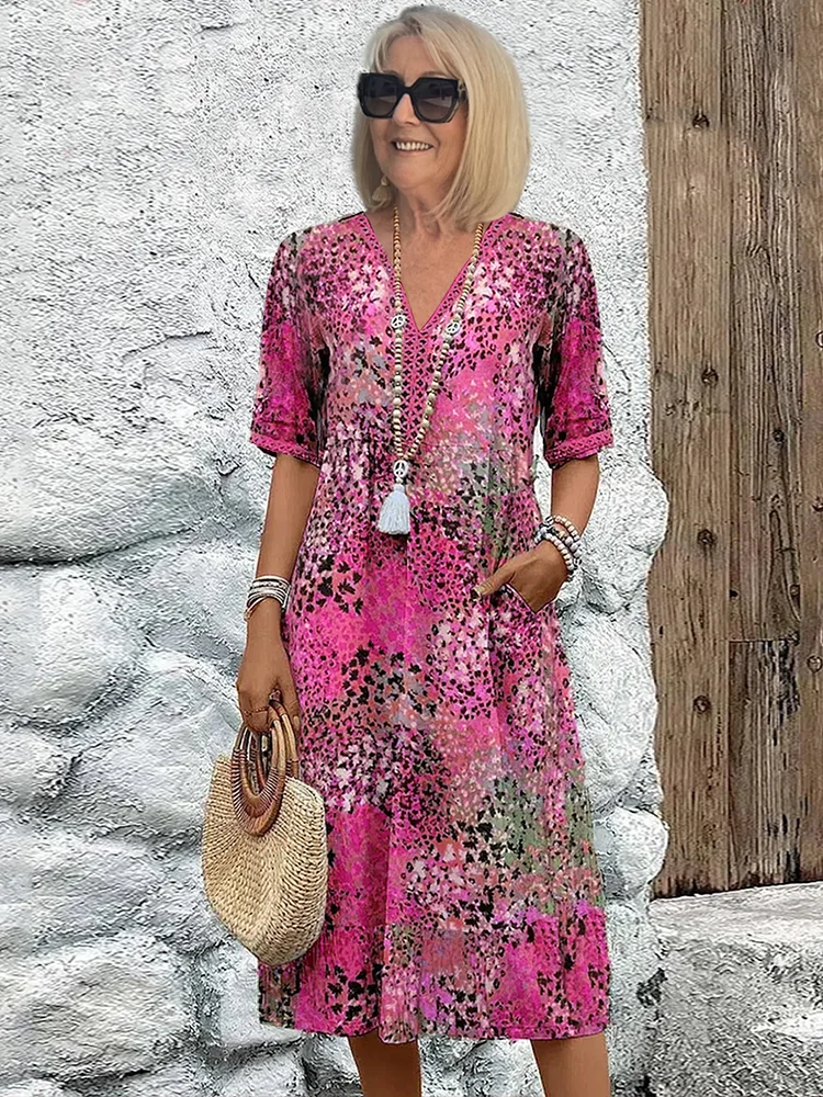 Pearlava women's classic printed midi dress
