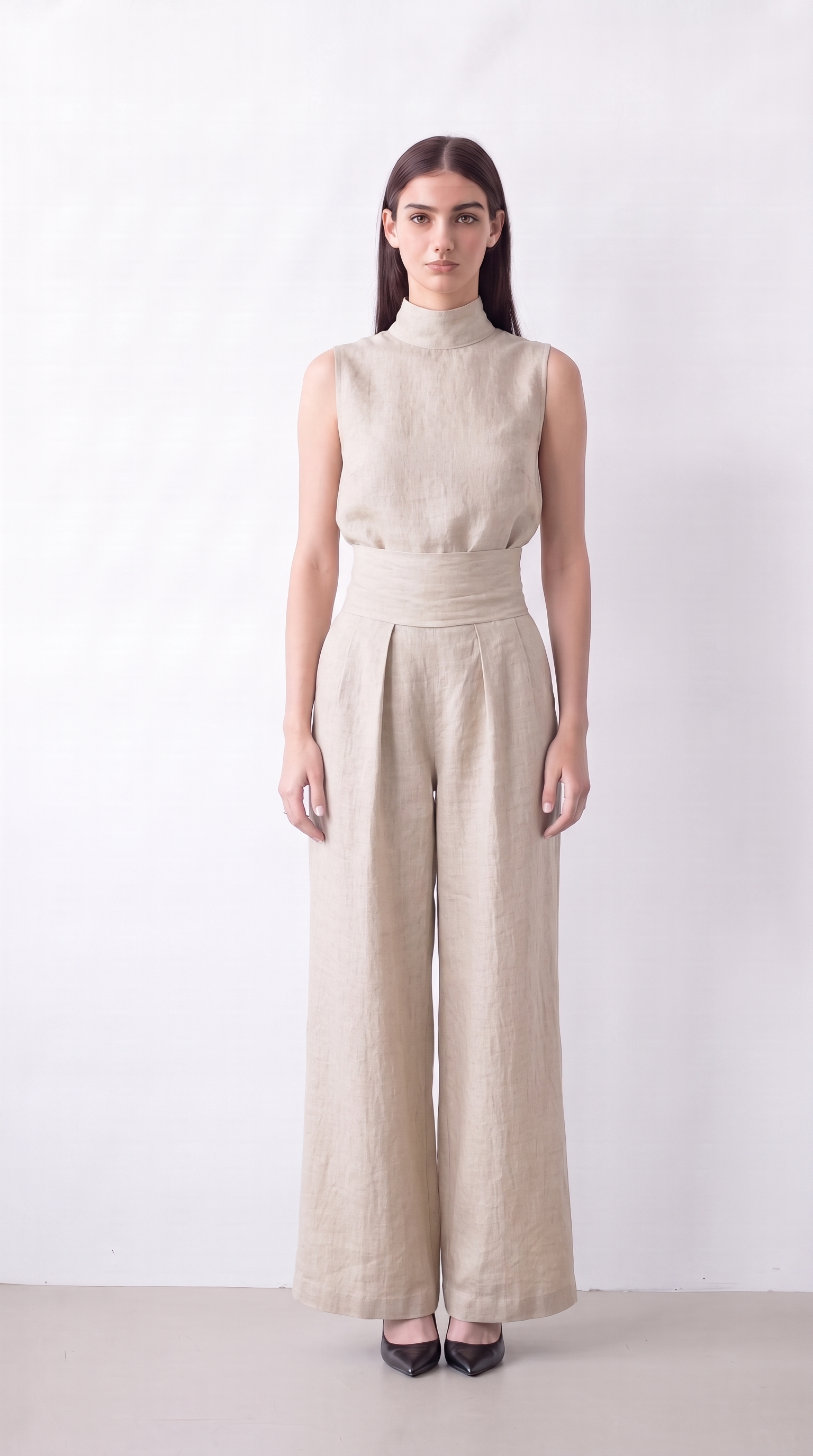 Wide-Leg Trousers Set Women 2-Piece Linen Tank-Top Lightweight Summer
