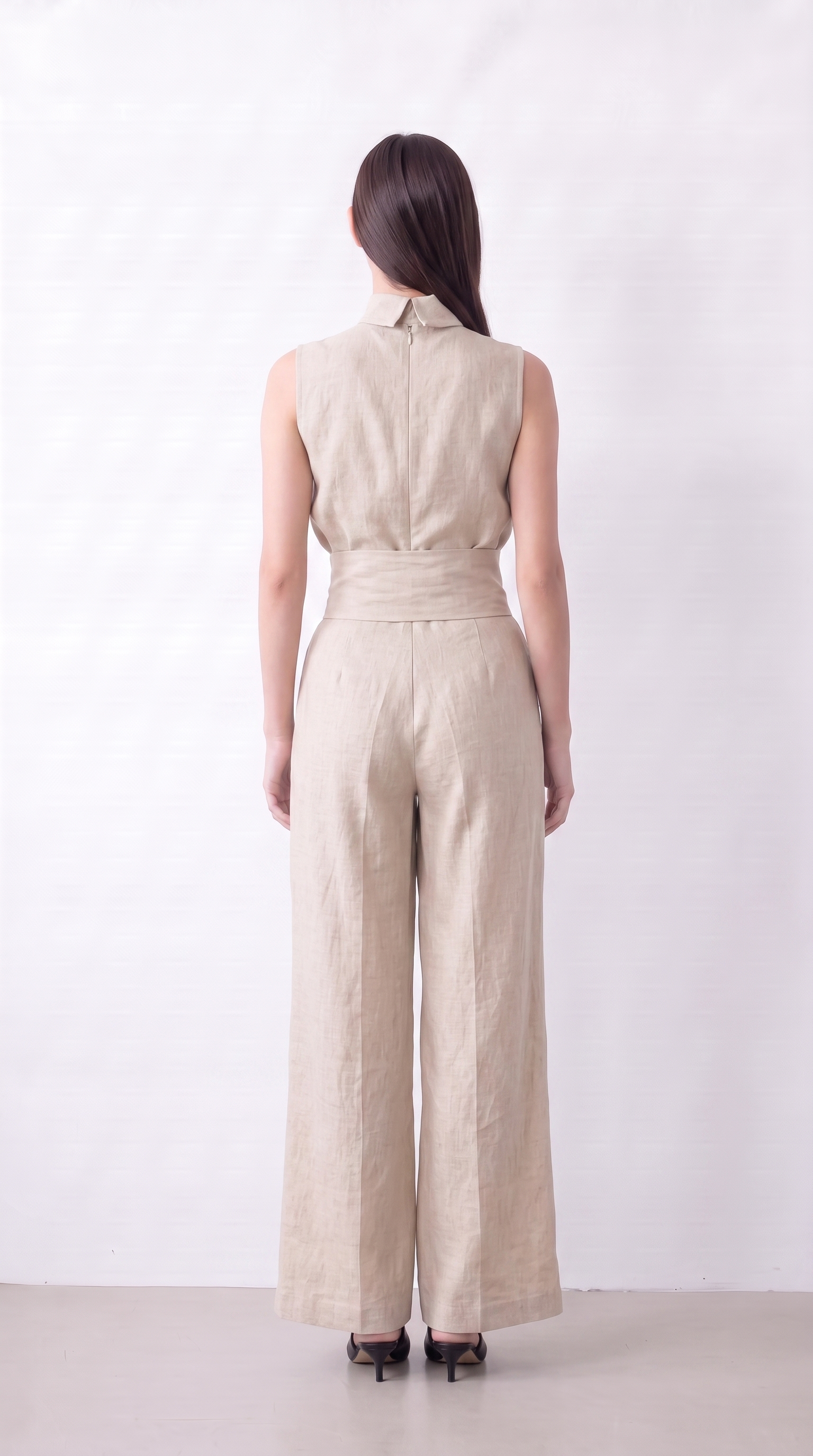 Wide-Leg Trousers Set Women 2-Piece Linen Tank-Top Lightweight Summer