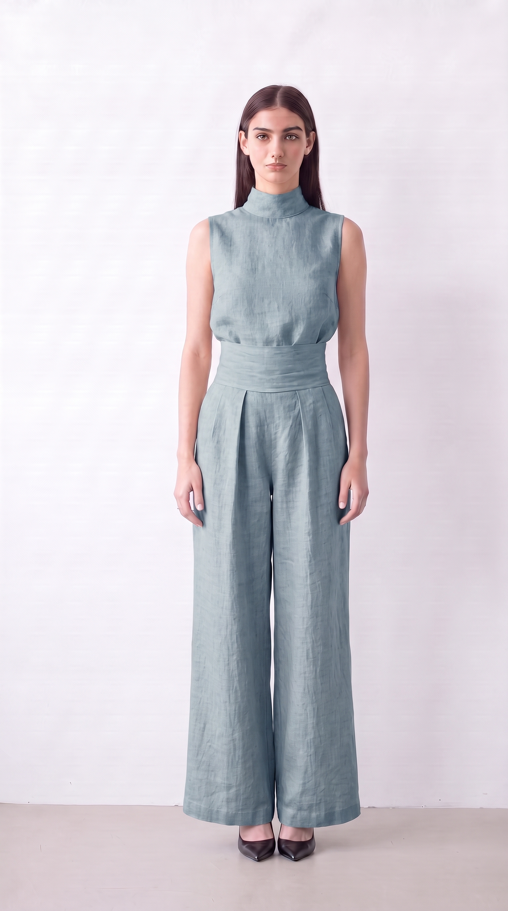 Wide-Leg Trousers Set Women 2-Piece Linen Tank-Top Lightweight Summer