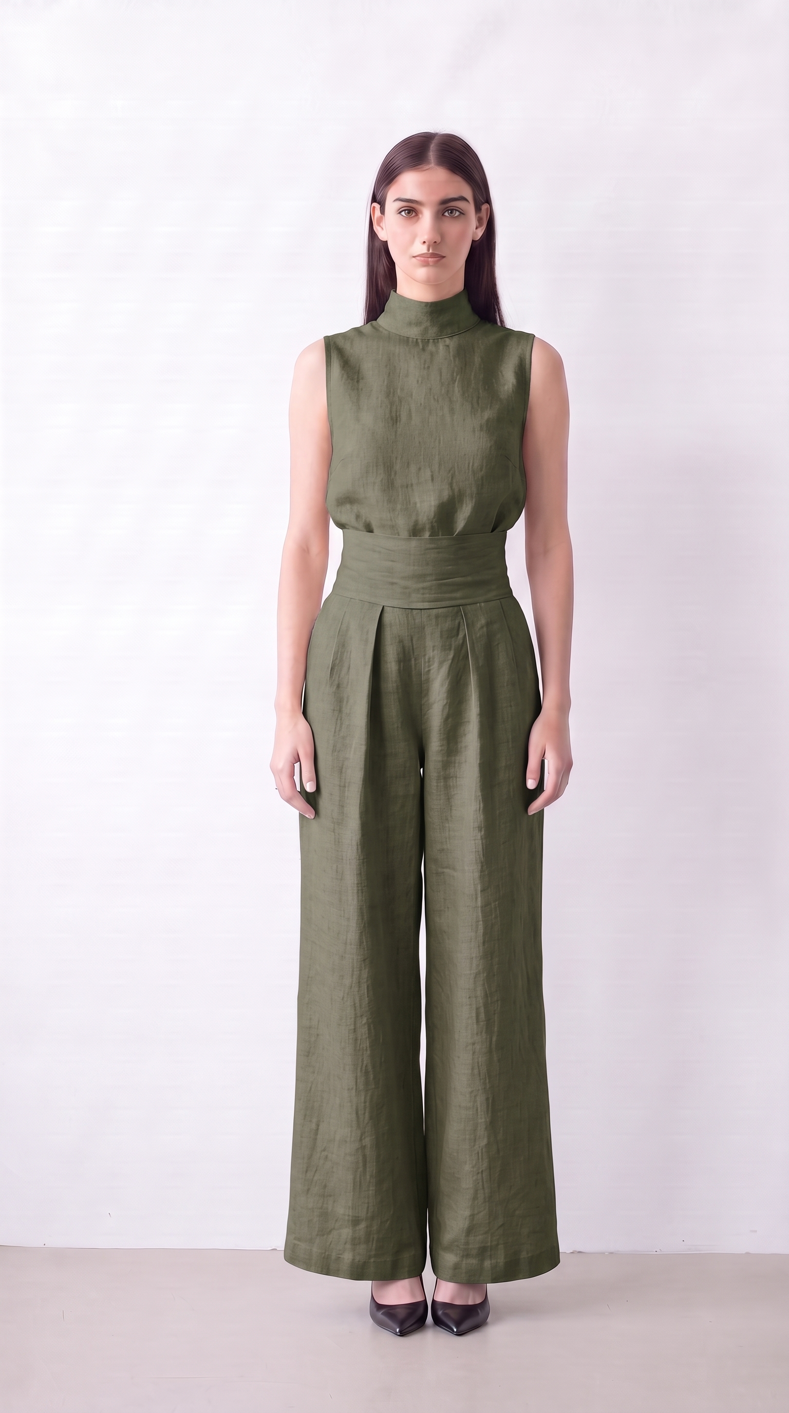 Wide-Leg Trousers Set Women 2-Piece Linen Tank-Top Lightweight Summer