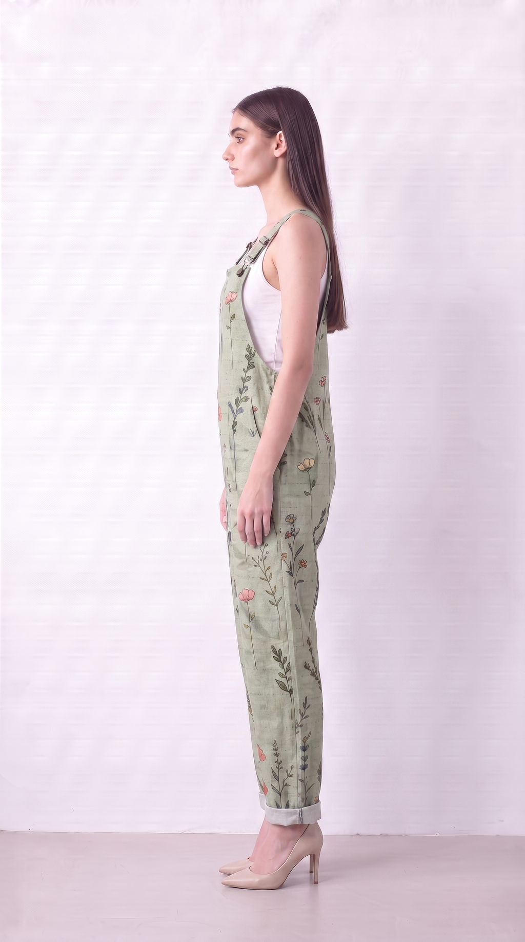 Floral Overalls Women Wide-Leg Adjustable-Strap Jumpsuit Lightweight Summer