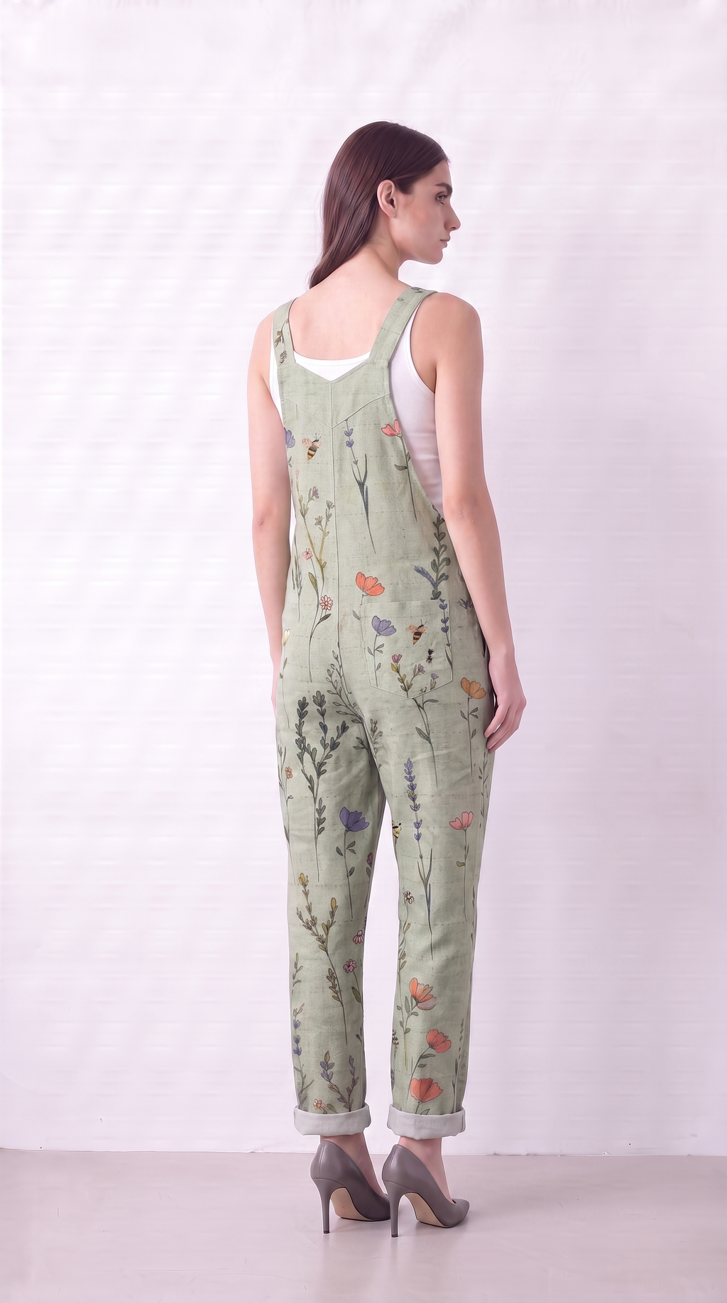 Floral Overalls Women Wide-Leg Adjustable-Strap Jumpsuit Lightweight Summer